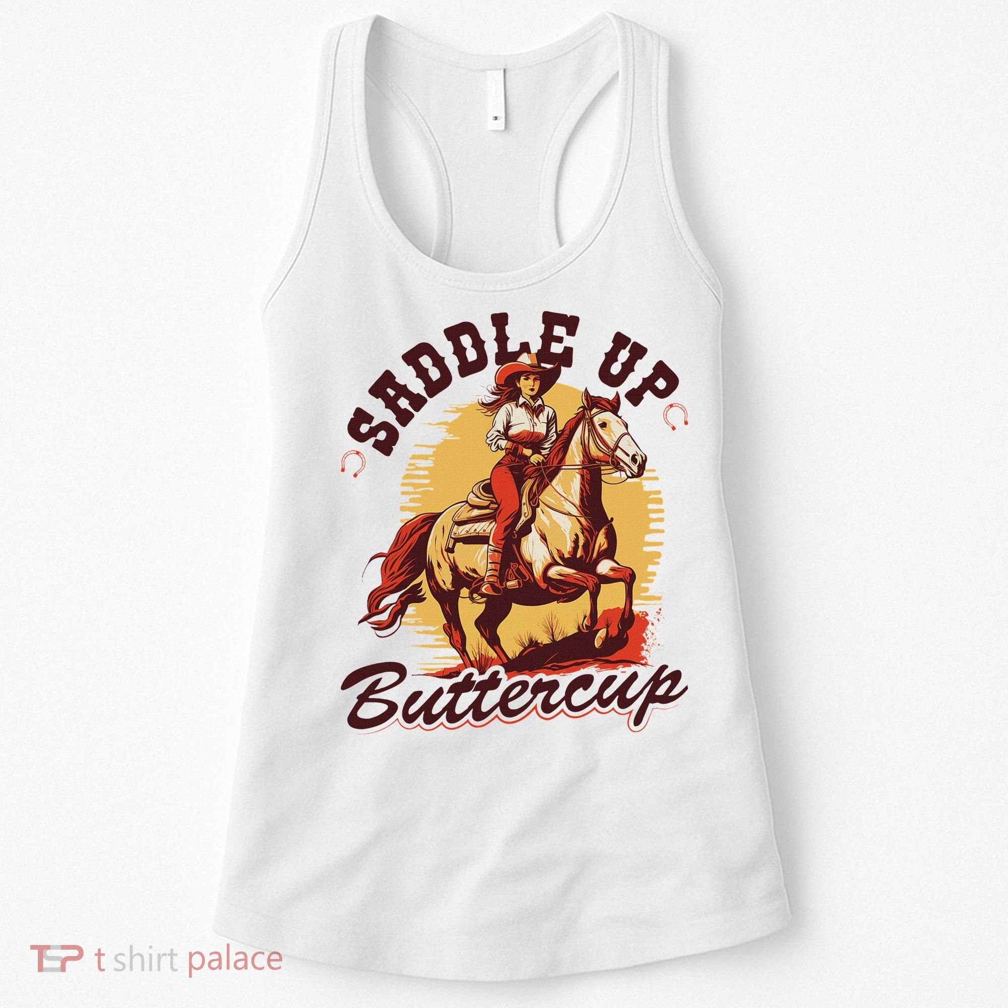 Country Saddle Up Buttercup Bronc Horse Riding Cowgirl Women's Tank Top