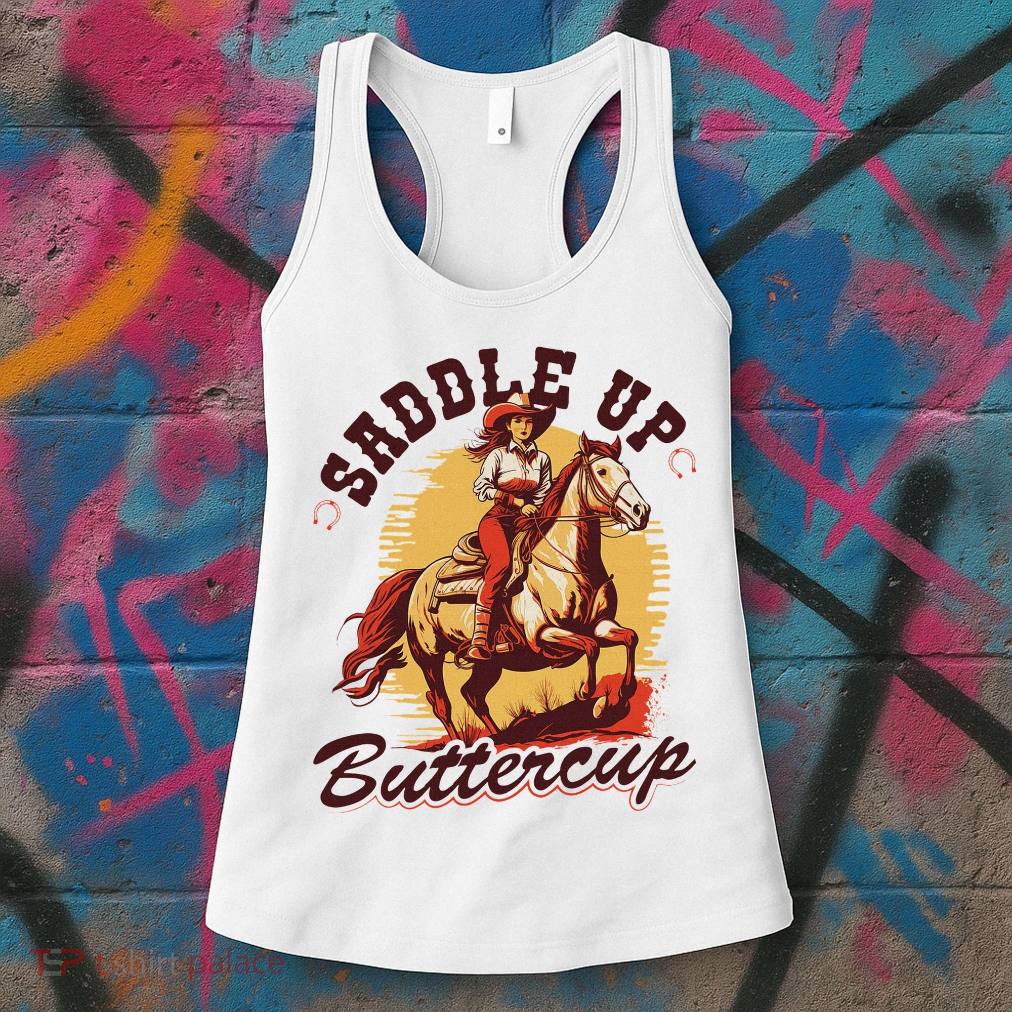 Country Saddle Up Buttercup Bronc Horse Riding Cowgirl Women's Tank Top