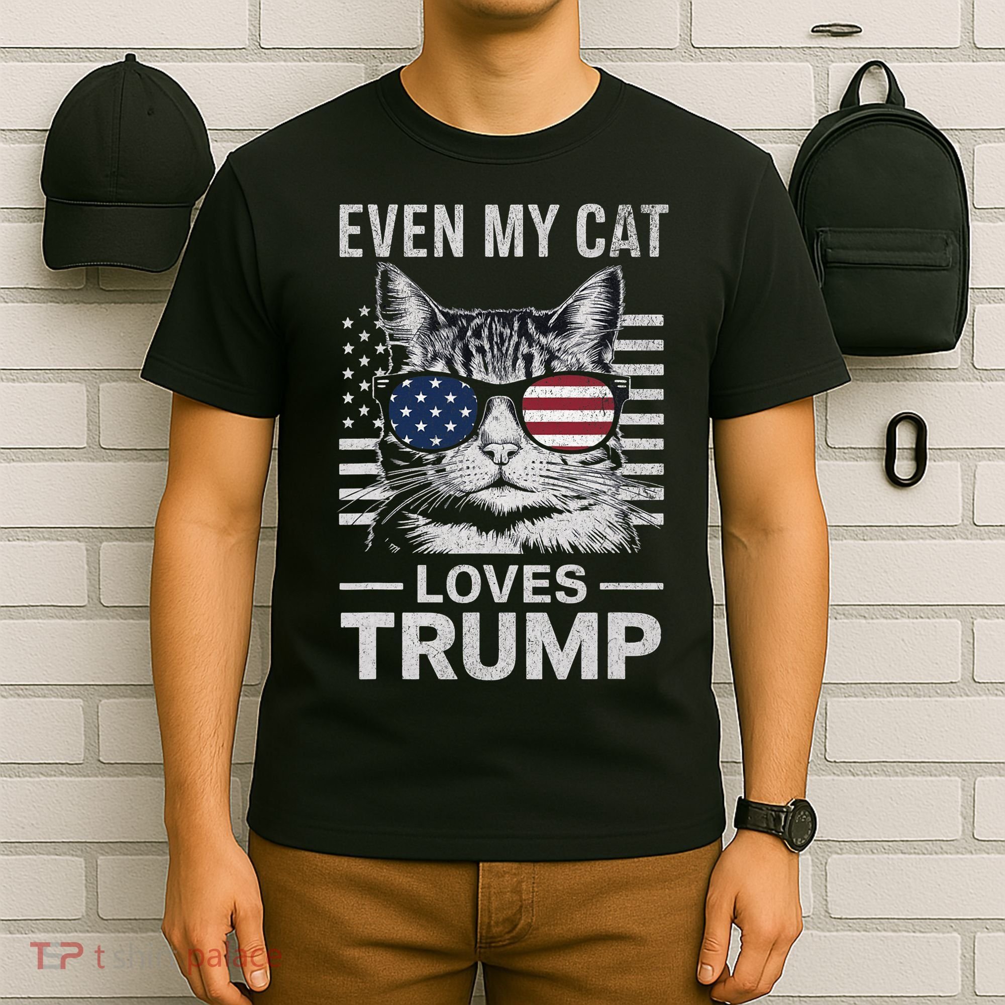 Cat Sunglasses Usa Flag Even My Cat Loves Trump T-Shirt