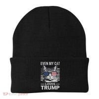 Cat Sunglasses Usa Flag Even My Cat Loves Trump Beanie thumb 0
