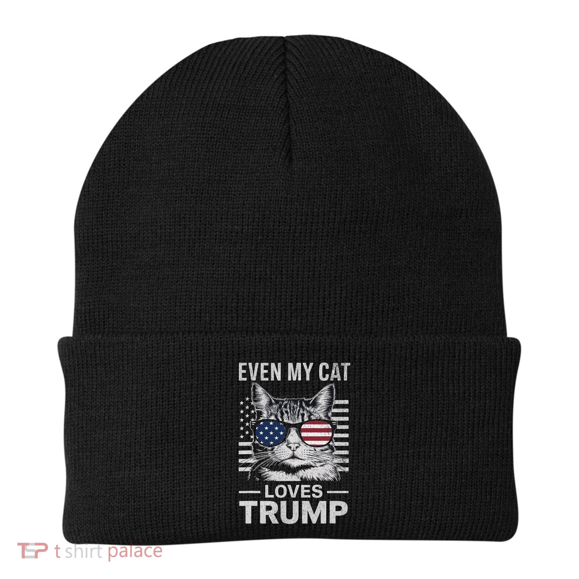 Cat Sunglasses Usa Flag Even My Cat Loves Trump Beanie
