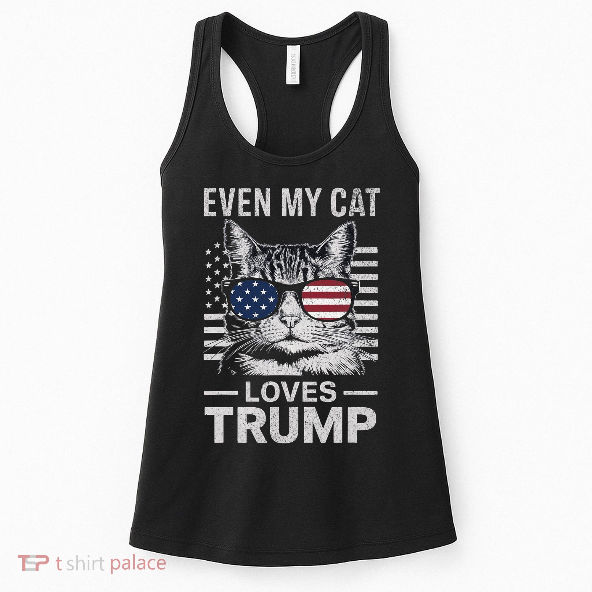 Cat Sunglasses Usa Flag Even My Cat Loves Trump Women's Tank Top