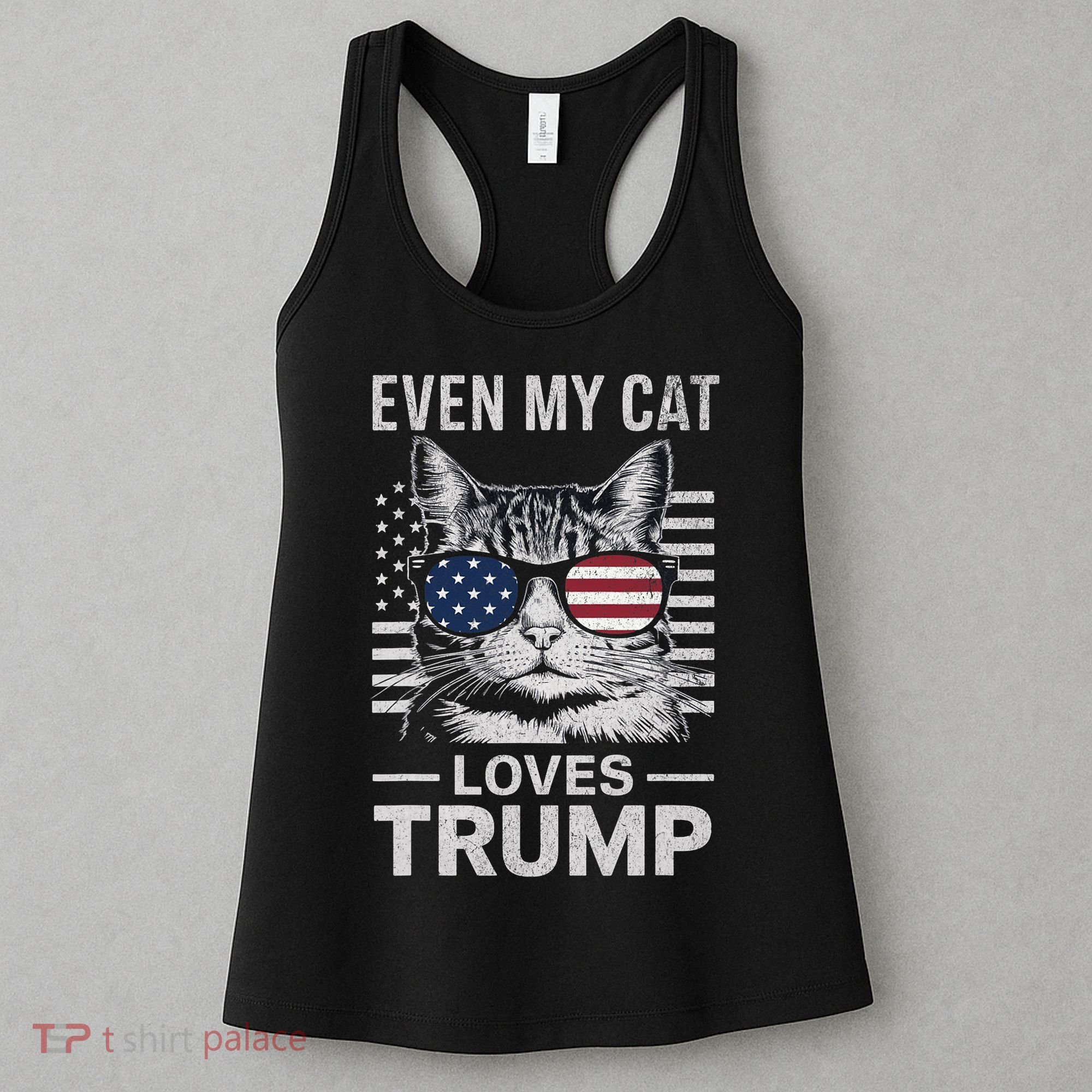 Cat Sunglasses Usa Flag Even My Cat Loves Trump Women's Tank Top