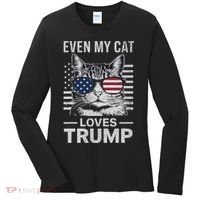 Cat Sunglasses Usa Flag Even My Cat Loves Trump Women's Long Sleeve Shirt thumb 0