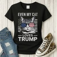 Cat Sunglasses Usa Flag Even My Cat Loves Trump Women's T-Shirt thumb 3