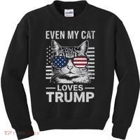 Cat Sunglasses Usa Flag Even My Cat Loves Trump Kids Sweatshirt thumb 0