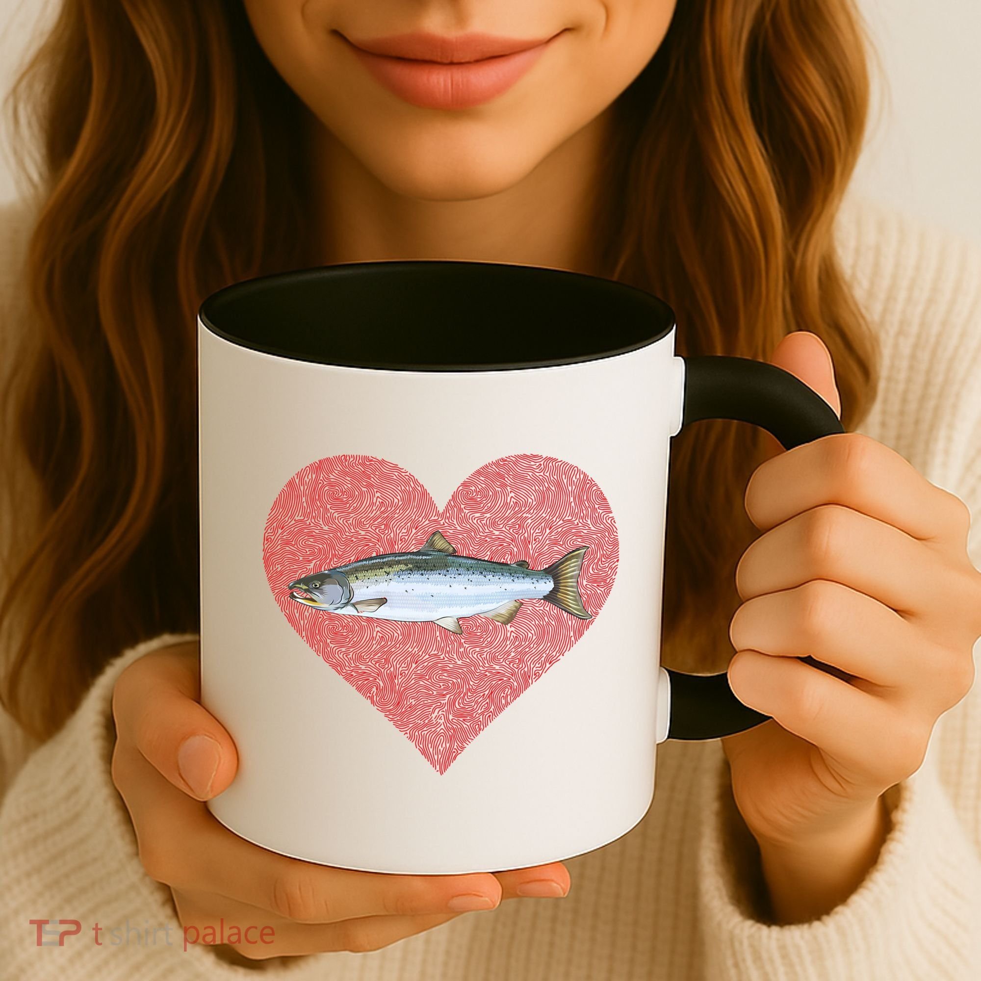 Coho Salmon Valentines Day Fish Love Fingerprint Meaningful Gift Coffee Mug