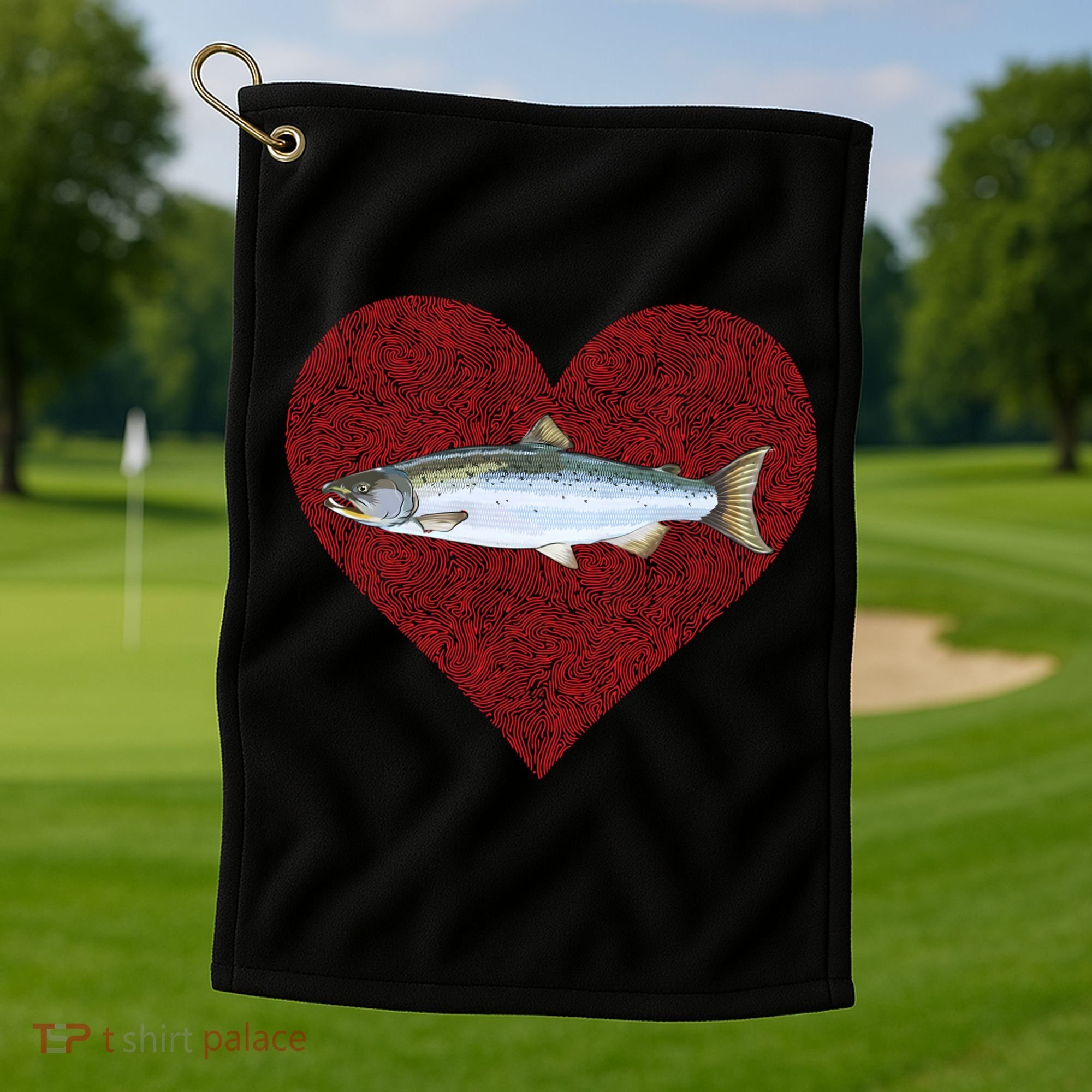 Coho Salmon Valentines Day Fish Love Fingerprint Meaningful Gift Golf Towel