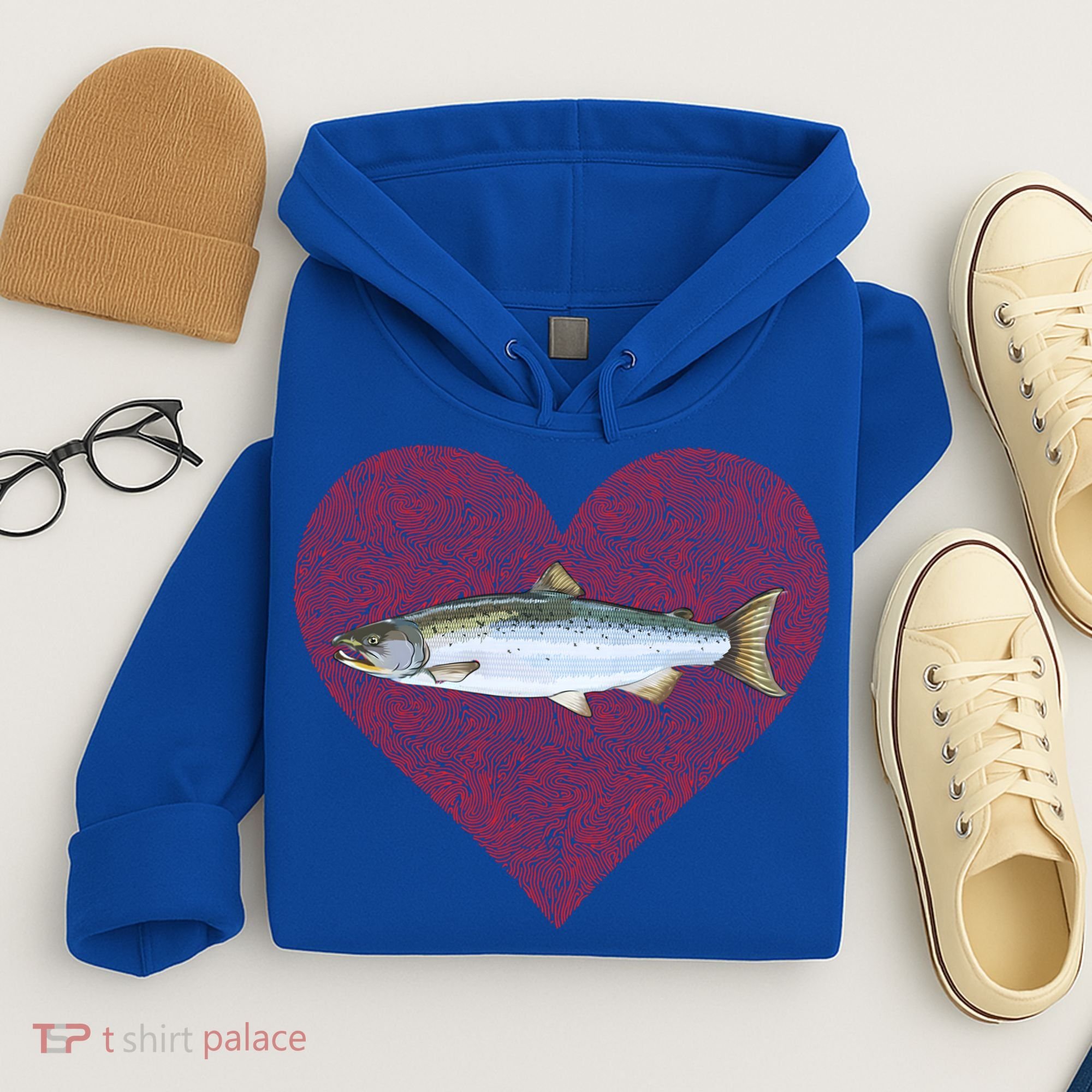Coho Salmon Valentines Day Fish Love Fingerprint Meaningful Gift Hoodie
