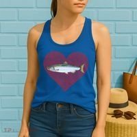 Coho Salmon Valentines Day Fish Love Fingerprint Meaningful Gift Women's Tank Top thumb 2