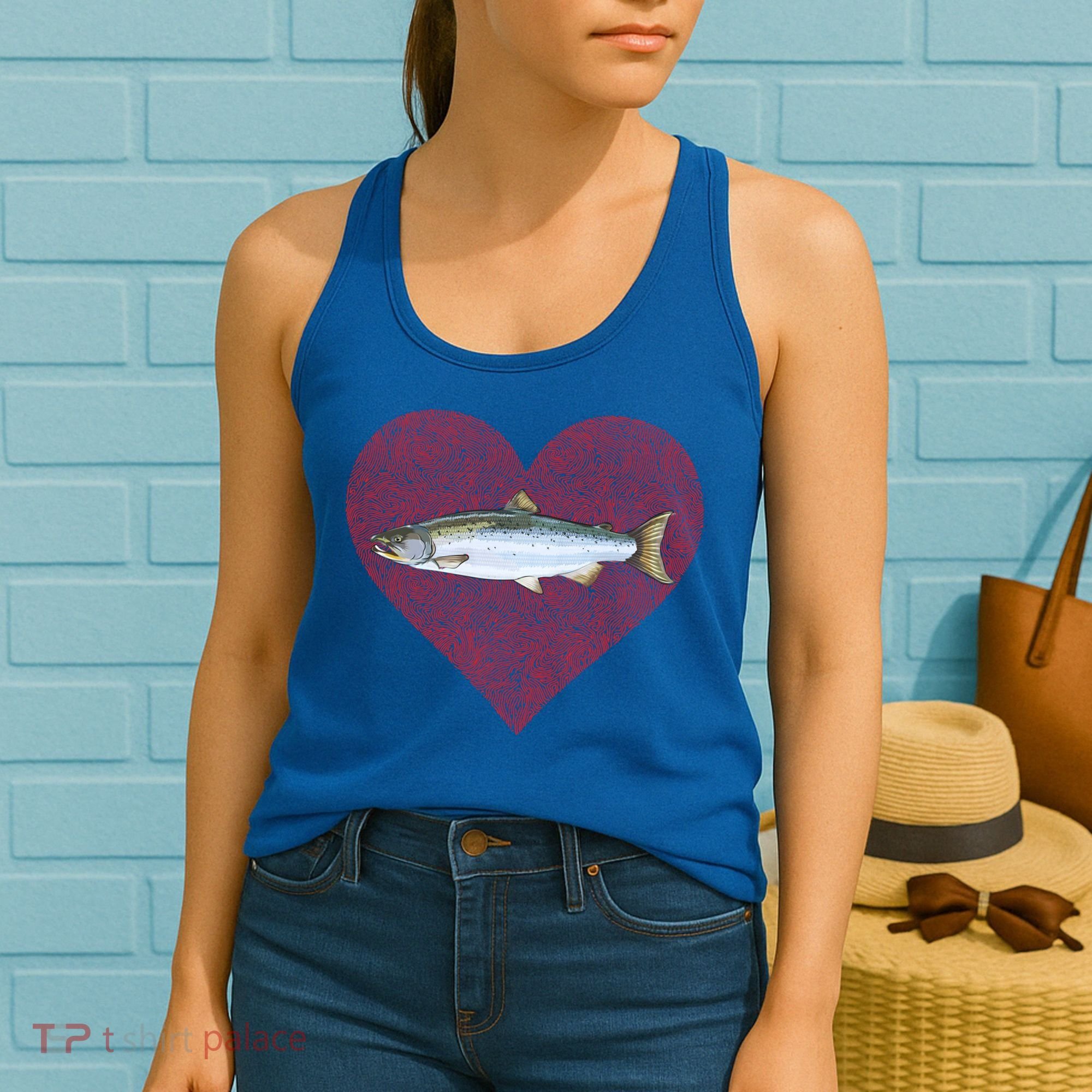 Coho Salmon Valentines Day Fish Love Fingerprint Meaningful Gift Women's Tank Top