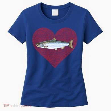 Coho Salmon Valentines Day Fish Love Fingerprint Meaningful Gift Women's T-Shirt