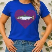 Coho Salmon Valentines Day Fish Love Fingerprint Meaningful Gift Women's T-Shirt thumb 2