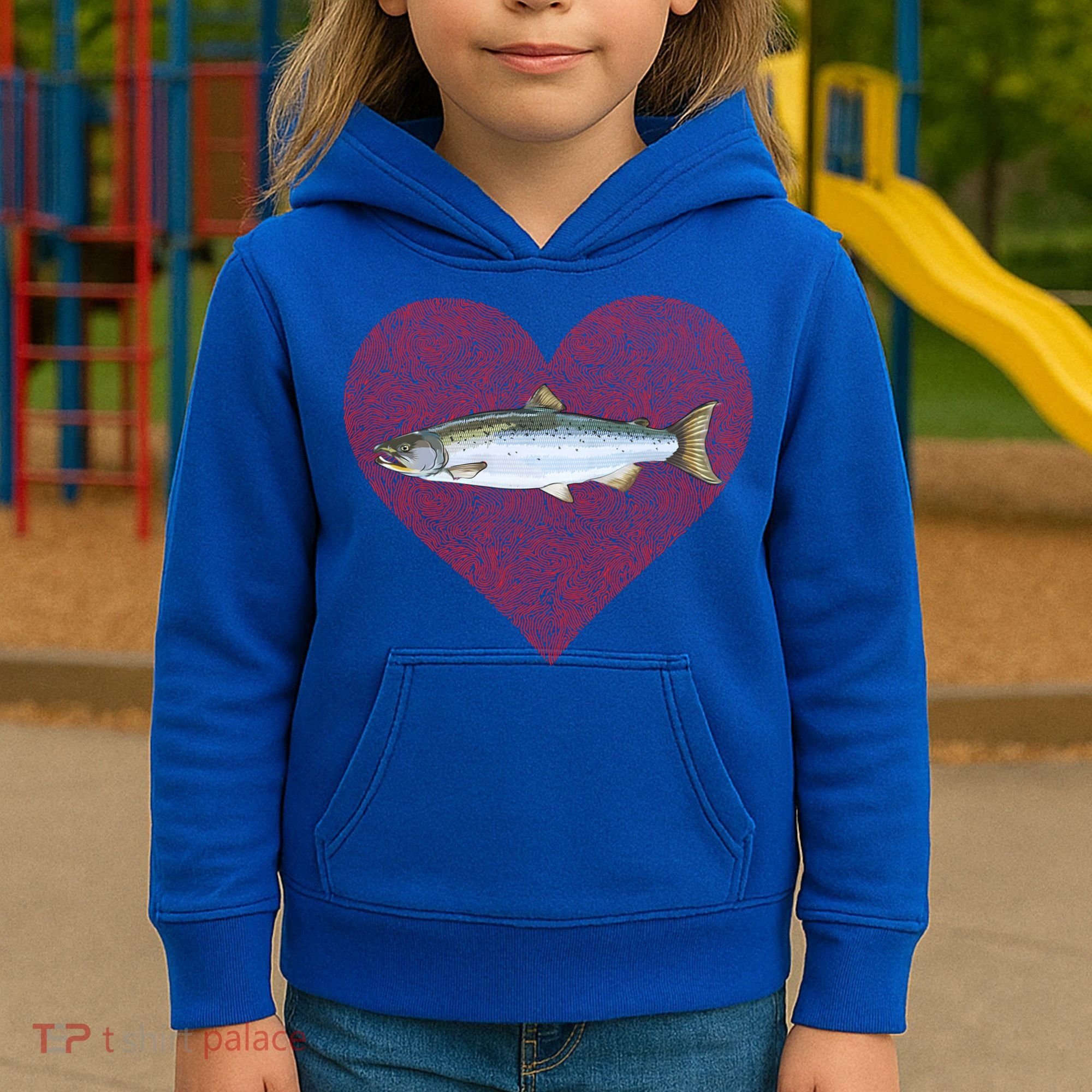 Coho Salmon Valentines Day Fish Love Fingerprint Meaningful Gift Kids Hoodie