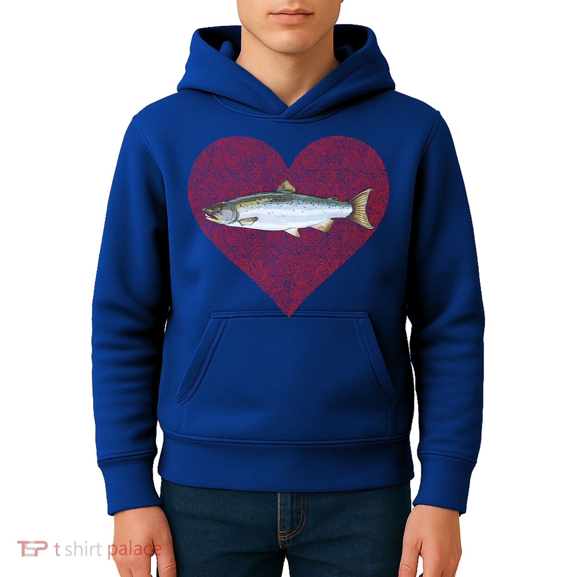 Coho Salmon Valentines Day Fish Love Fingerprint Meaningful Gift Kids Hoodie