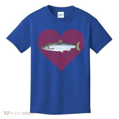 Coho Salmon Valentines Day Fish Love Fingerprint Meaningful Gift Kids T-Shirt