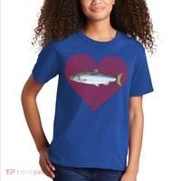 Coho Salmon Valentines Day Fish Love Fingerprint Meaningful Gift Kids T-Shirt thumb 2