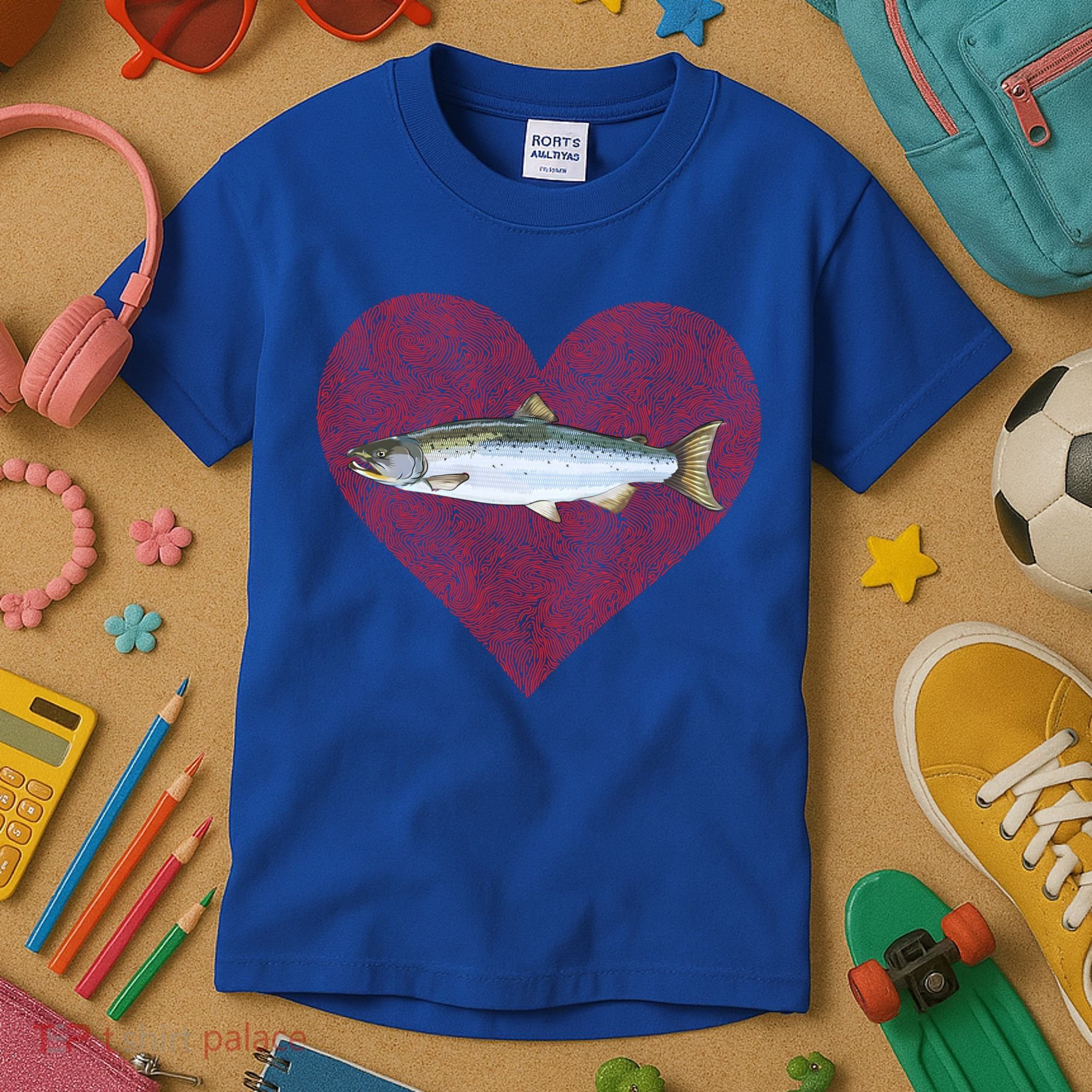Coho Salmon Valentines Day Fish Love Fingerprint Meaningful Gift Kids T-Shirt