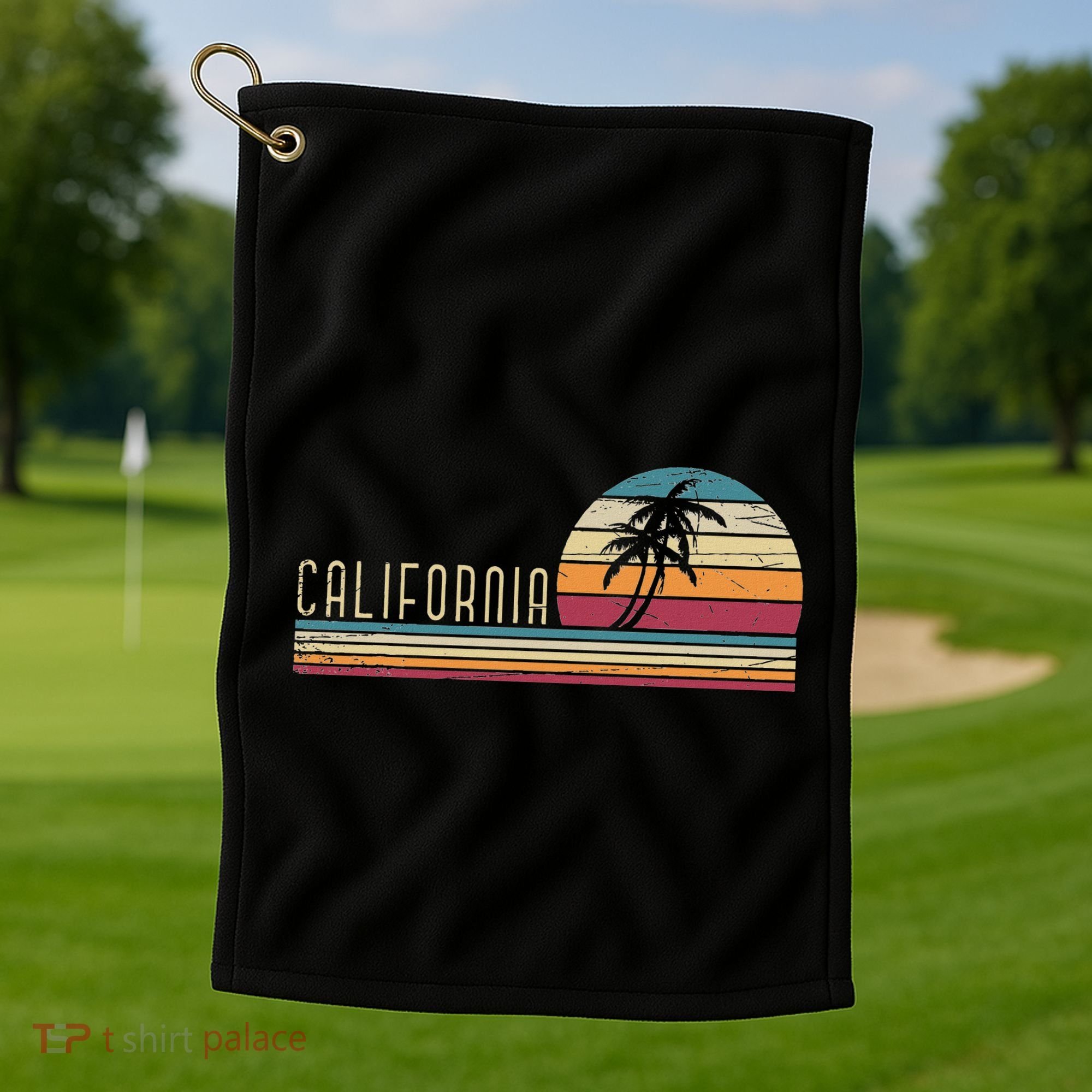 Cali Summer Vacation Ca Palm Trees Usa Retro California Golf Towel