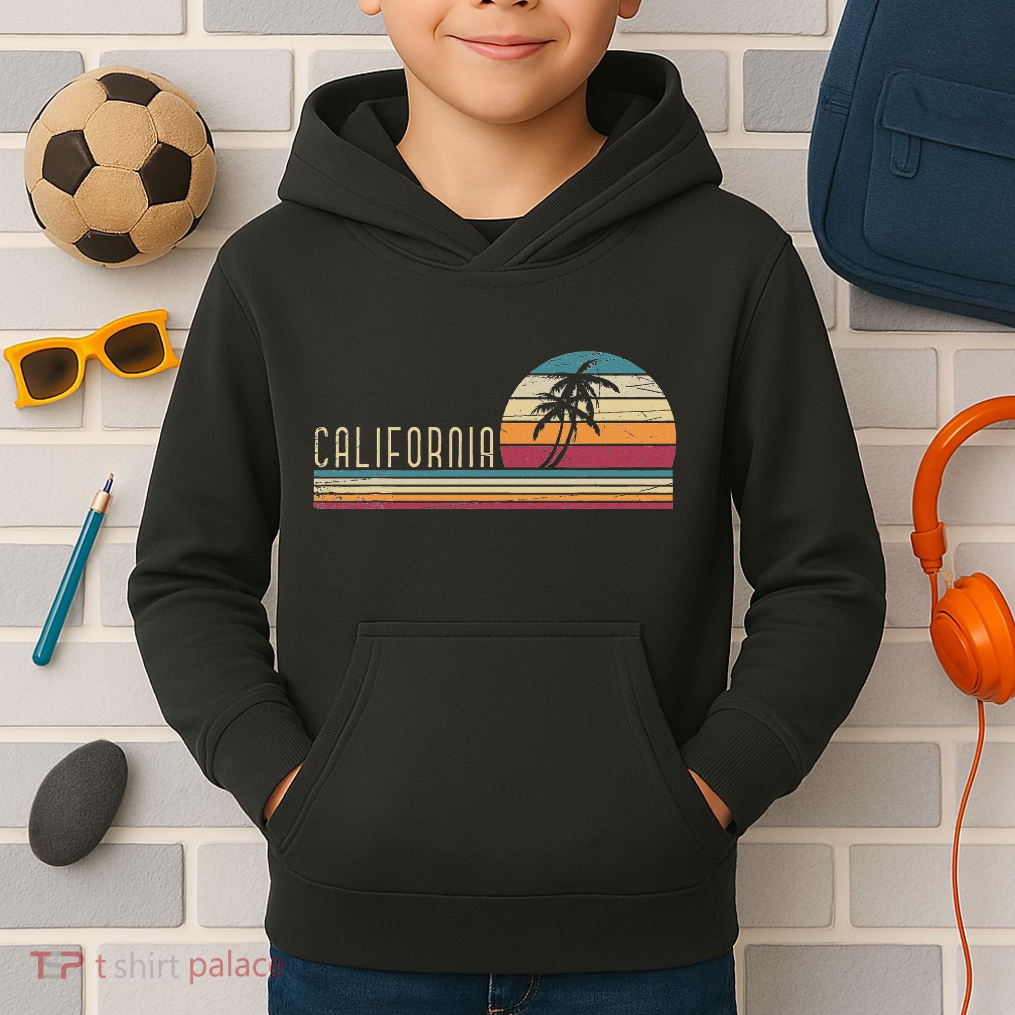 Cali Summer Vacation Ca Palm Trees Usa Retro California Kids Hoodie