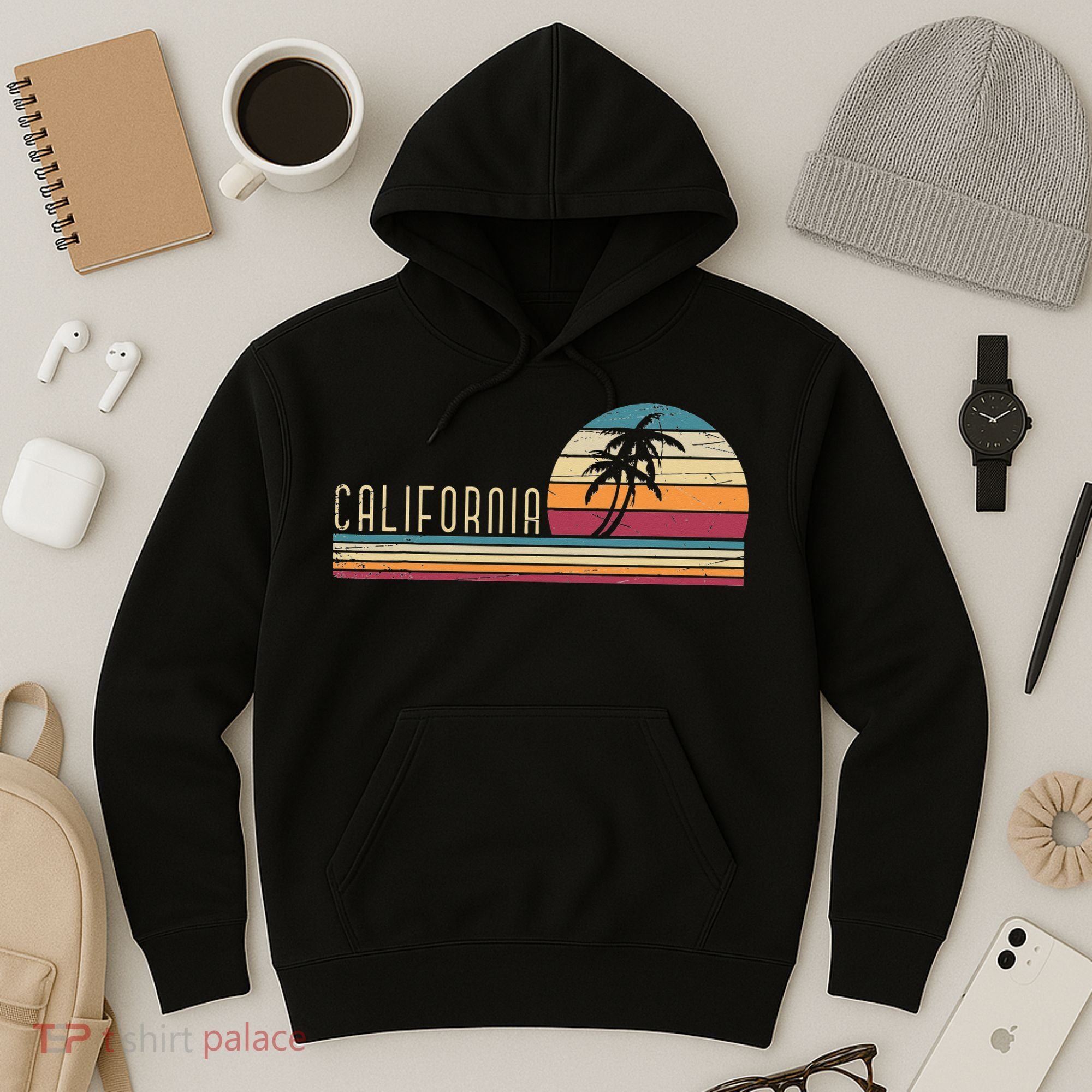 Cali Summer Vacation CA Palm Trees USA Retro California Hoodie