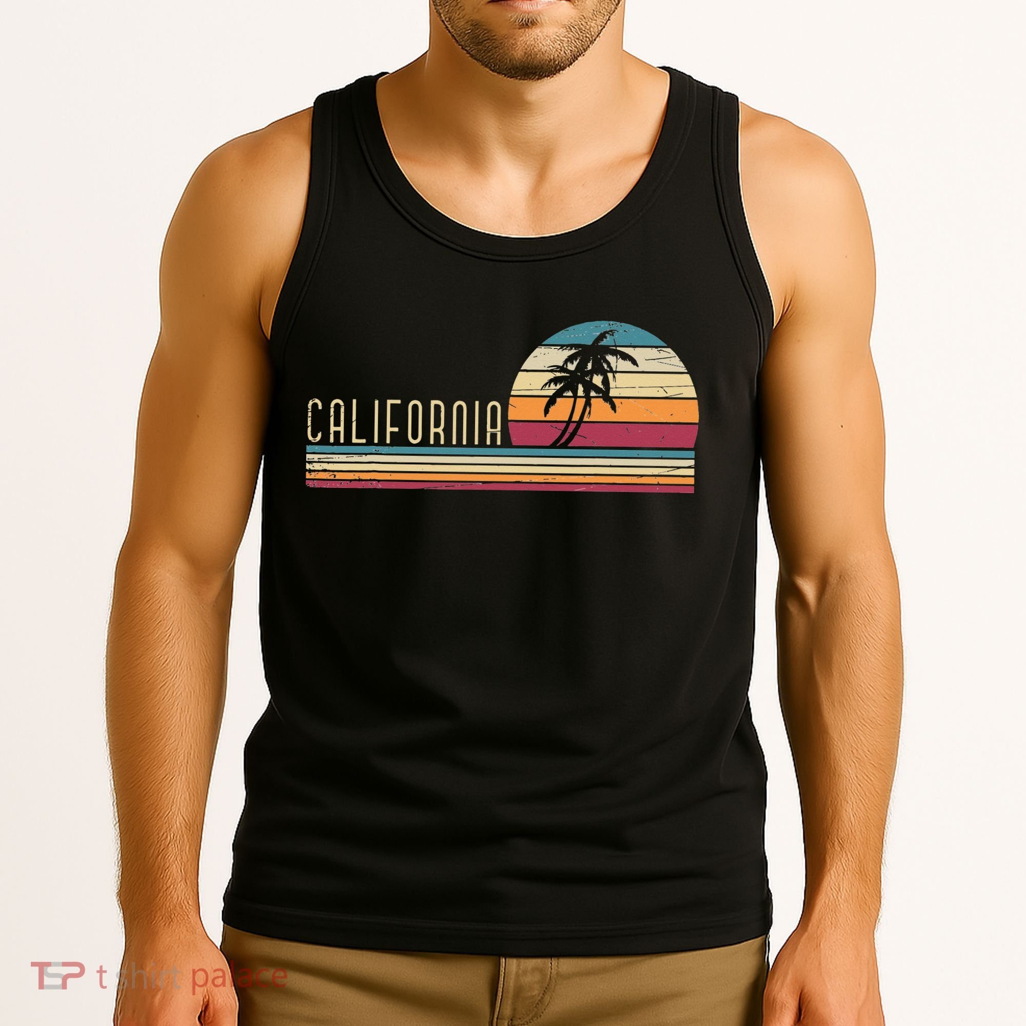 Cali Summer Vacation CA Palm Trees USA Retro California Tank Top