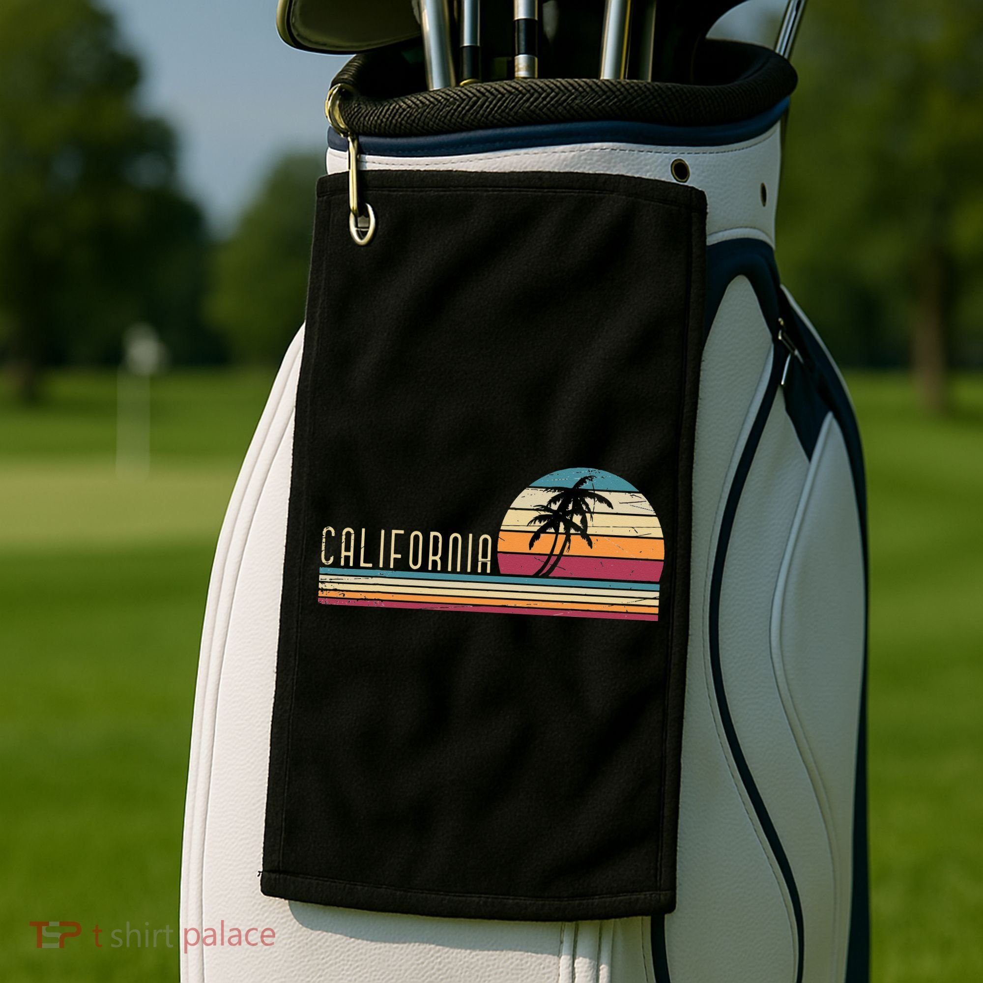 Cali Summer Vacation CA Palm Trees USA Retro California Golf Towel