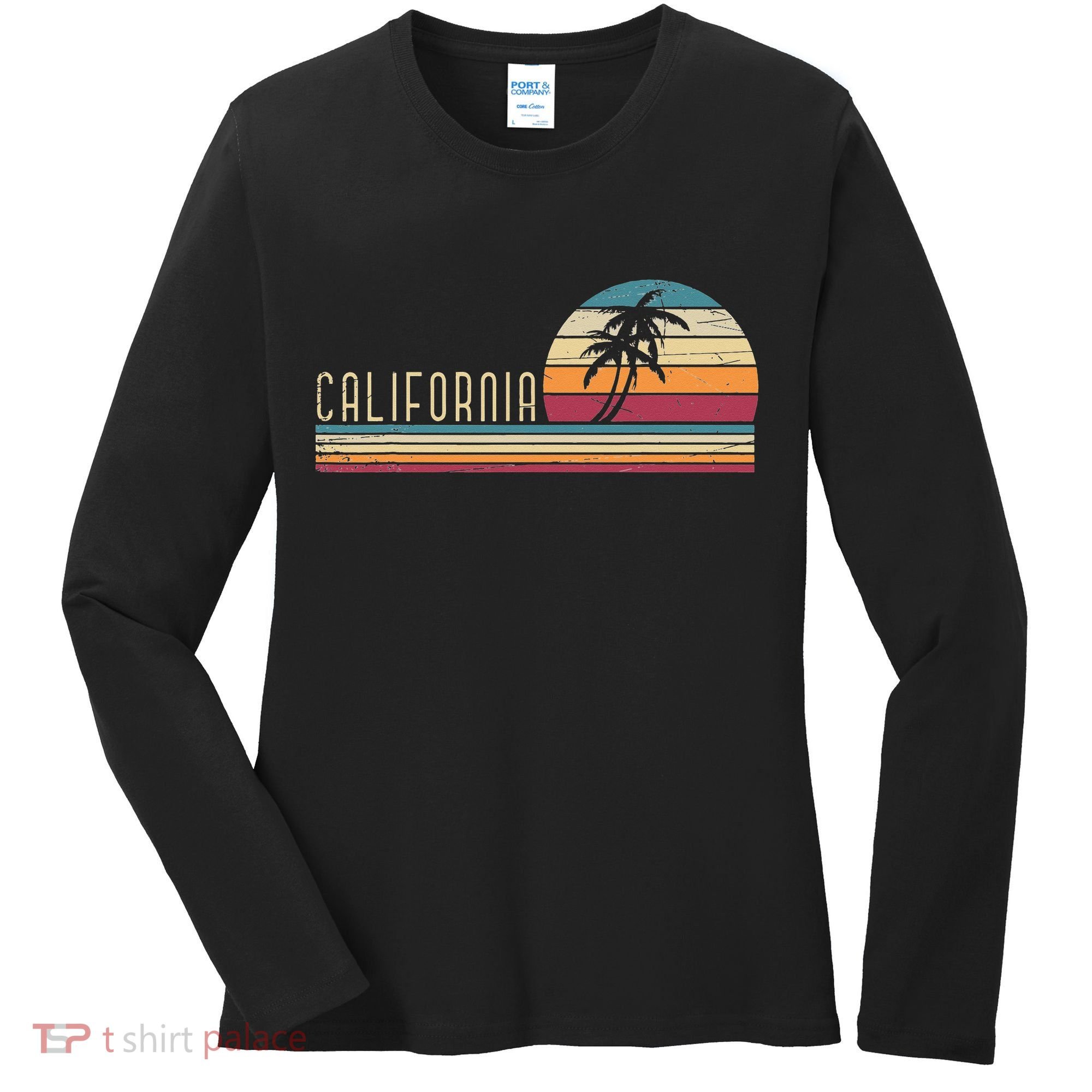 Cali Summer Vacation CA Palm Trees USA Retro California Women's Long Sleeve Shirt