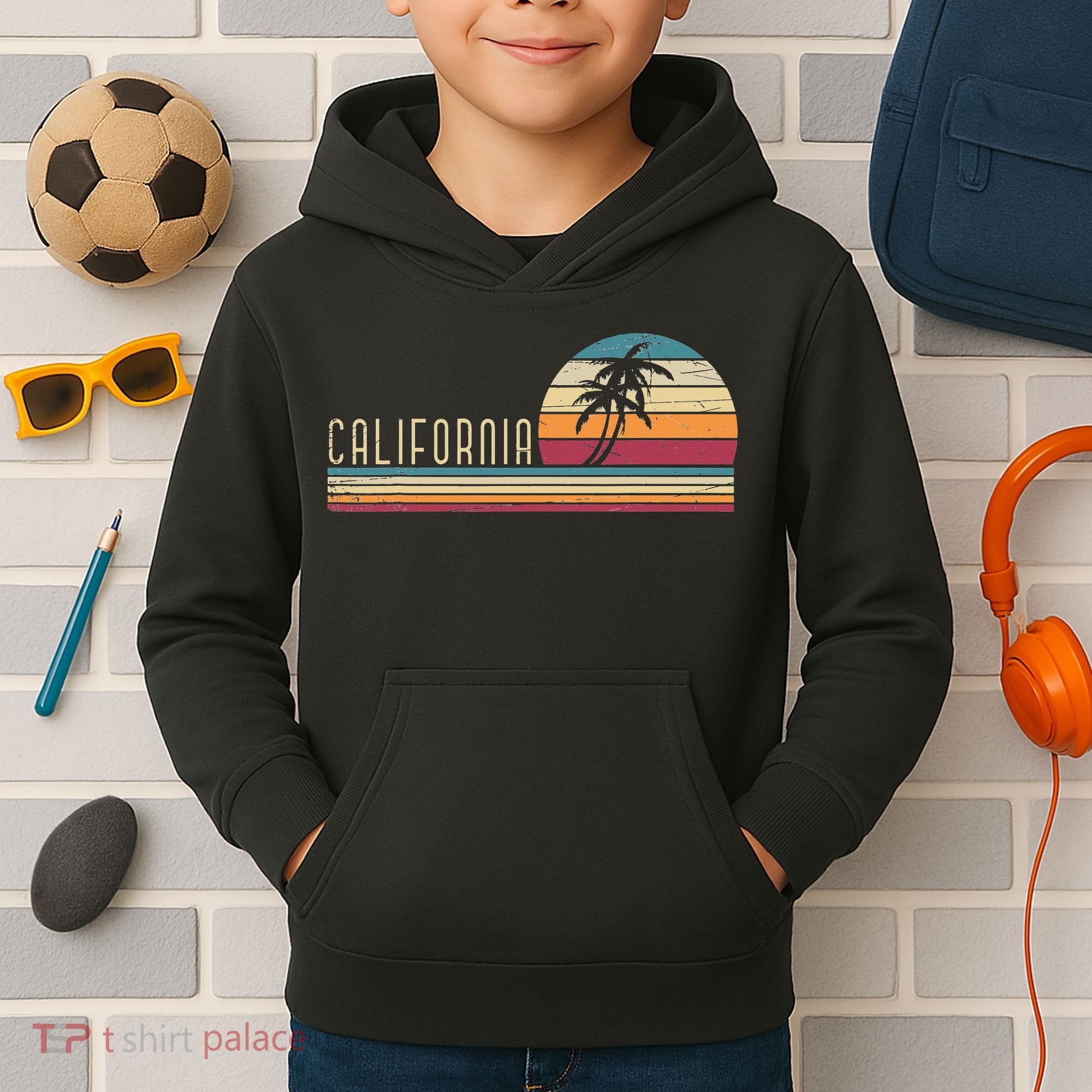 Cali Summer Vacation CA Palm Trees USA Retro California Kids Hoodie