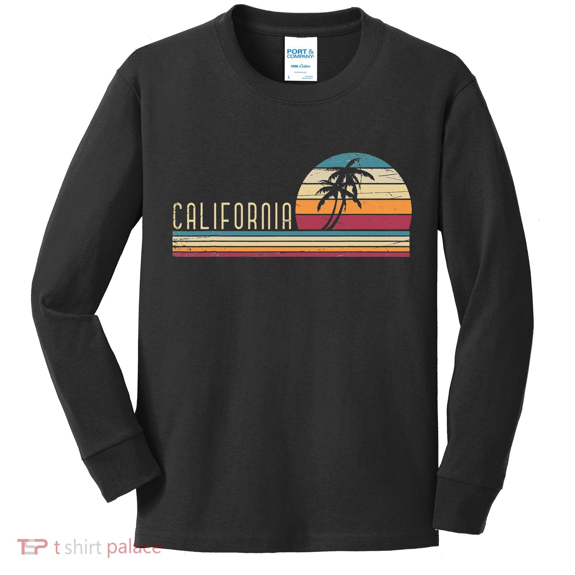 Cali Summer Vacation CA Palm Trees USA Retro California Kids Long Sleeve Shirt