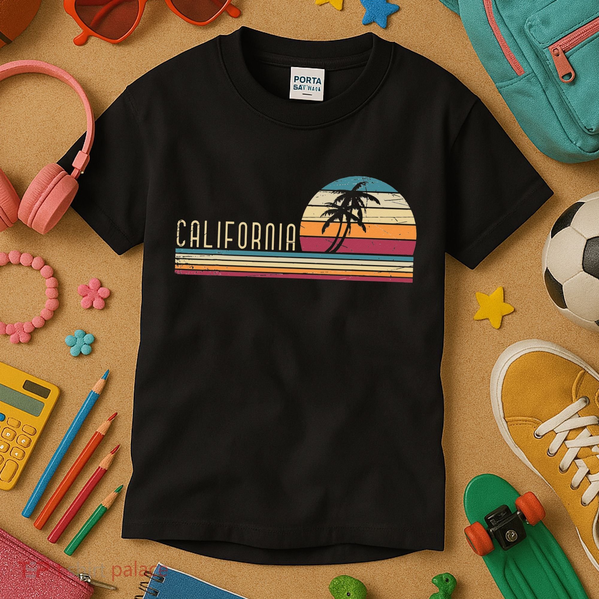 Cali Summer Vacation CA Palm Trees USA Retro California Kids T-Shirt