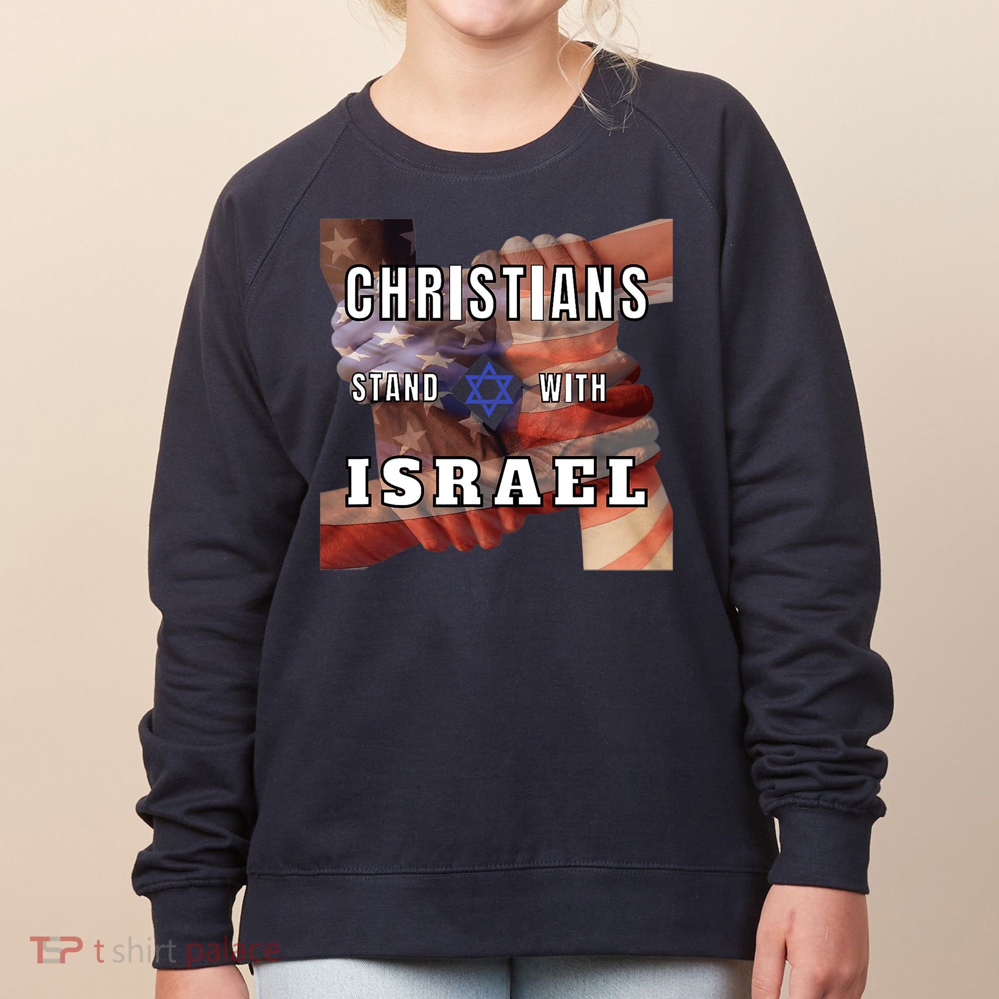 Christians Stand With Israel Amercan Flag Patriotic Women's Sweatshirt