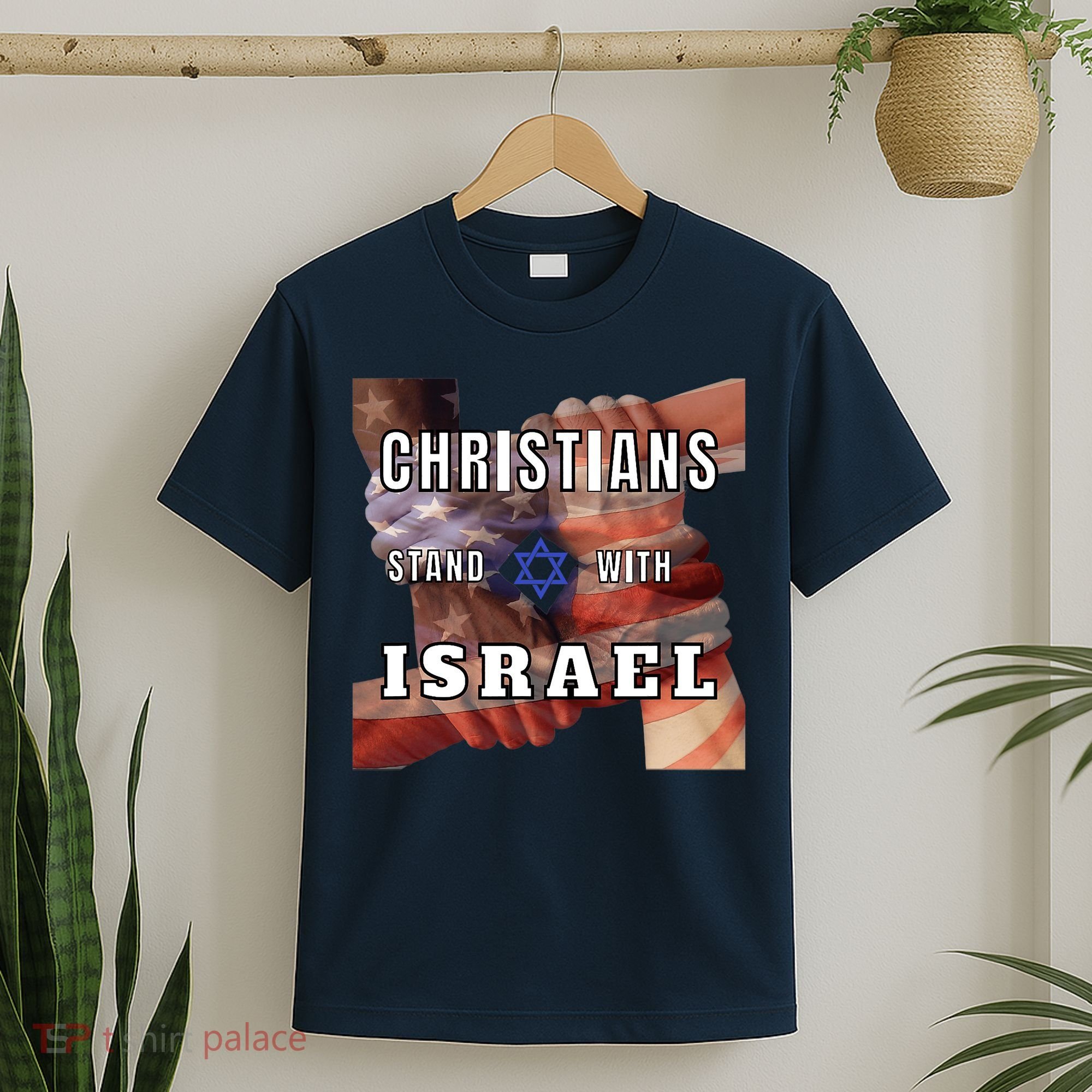 Christians Stand With Israel Amercan Flag Patriotic T-Shirt
