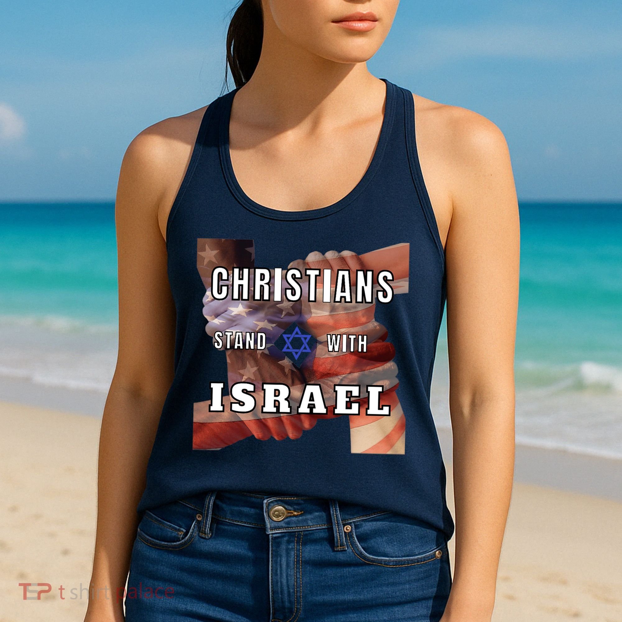 Christians Stand With Israel Amercan Flag Patriotic Women's Tank Top