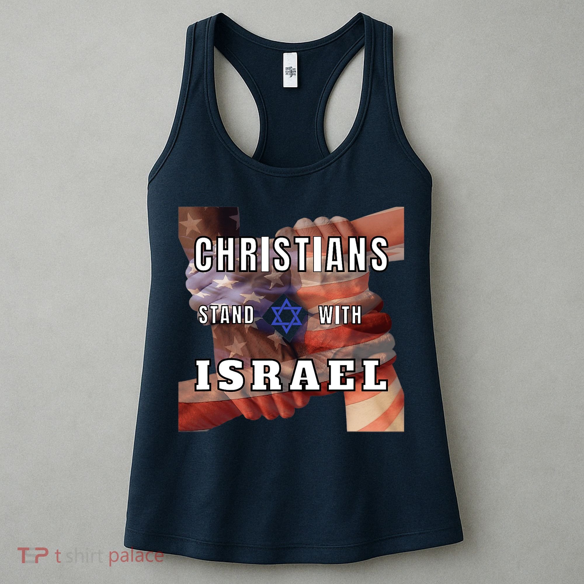 Christians Stand With Israel Amercan Flag Patriotic Women's Tank Top