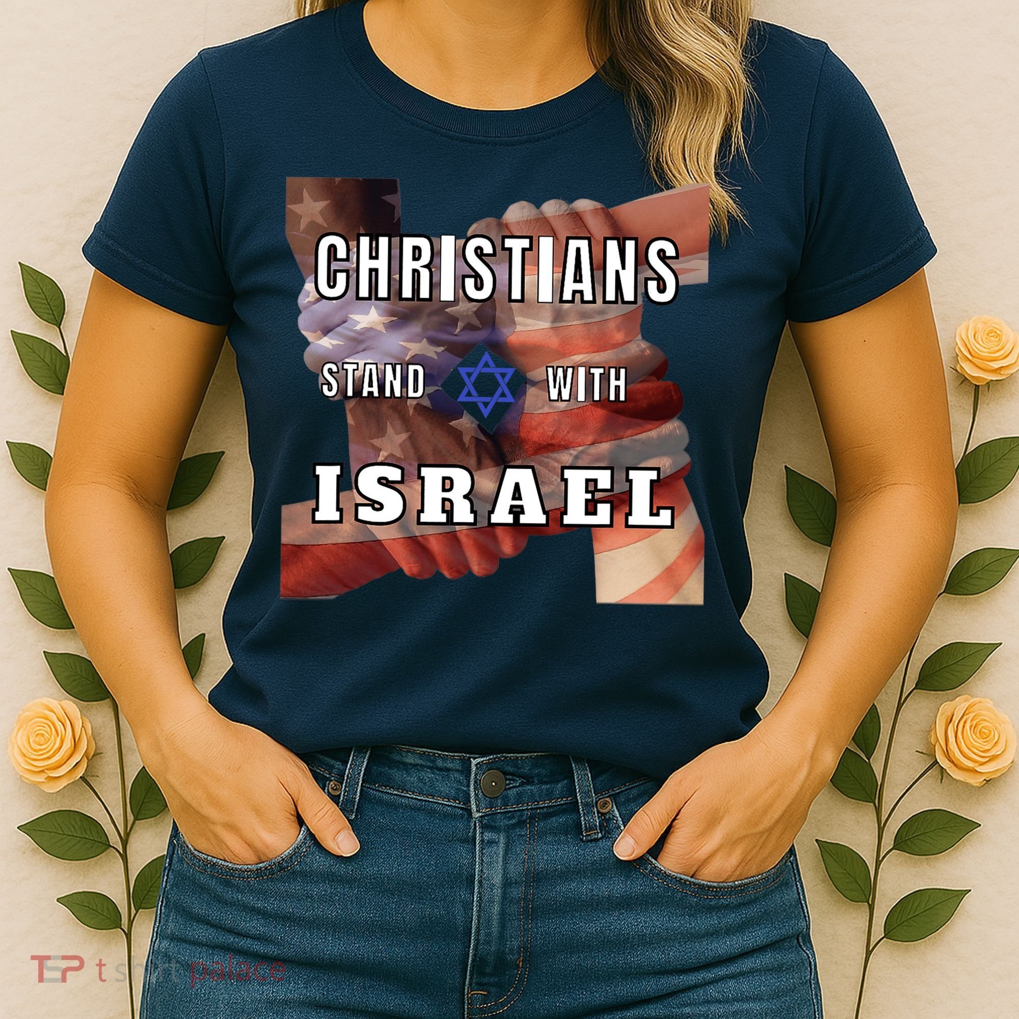 Christians Stand With Israel Amercan Flag Patriotic Women's T-Shirt