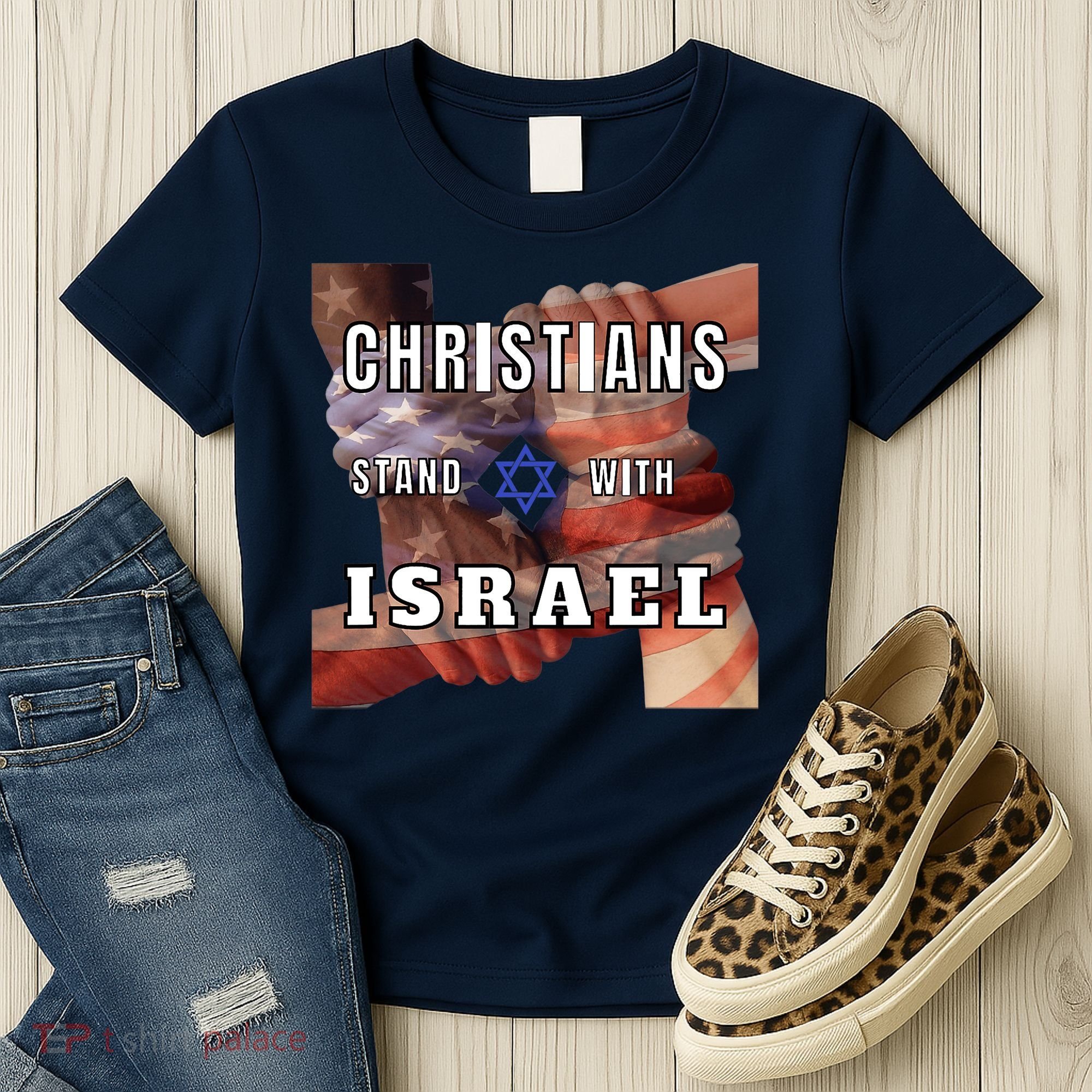Christians Stand With Israel Amercan Flag Patriotic Women's T-Shirt