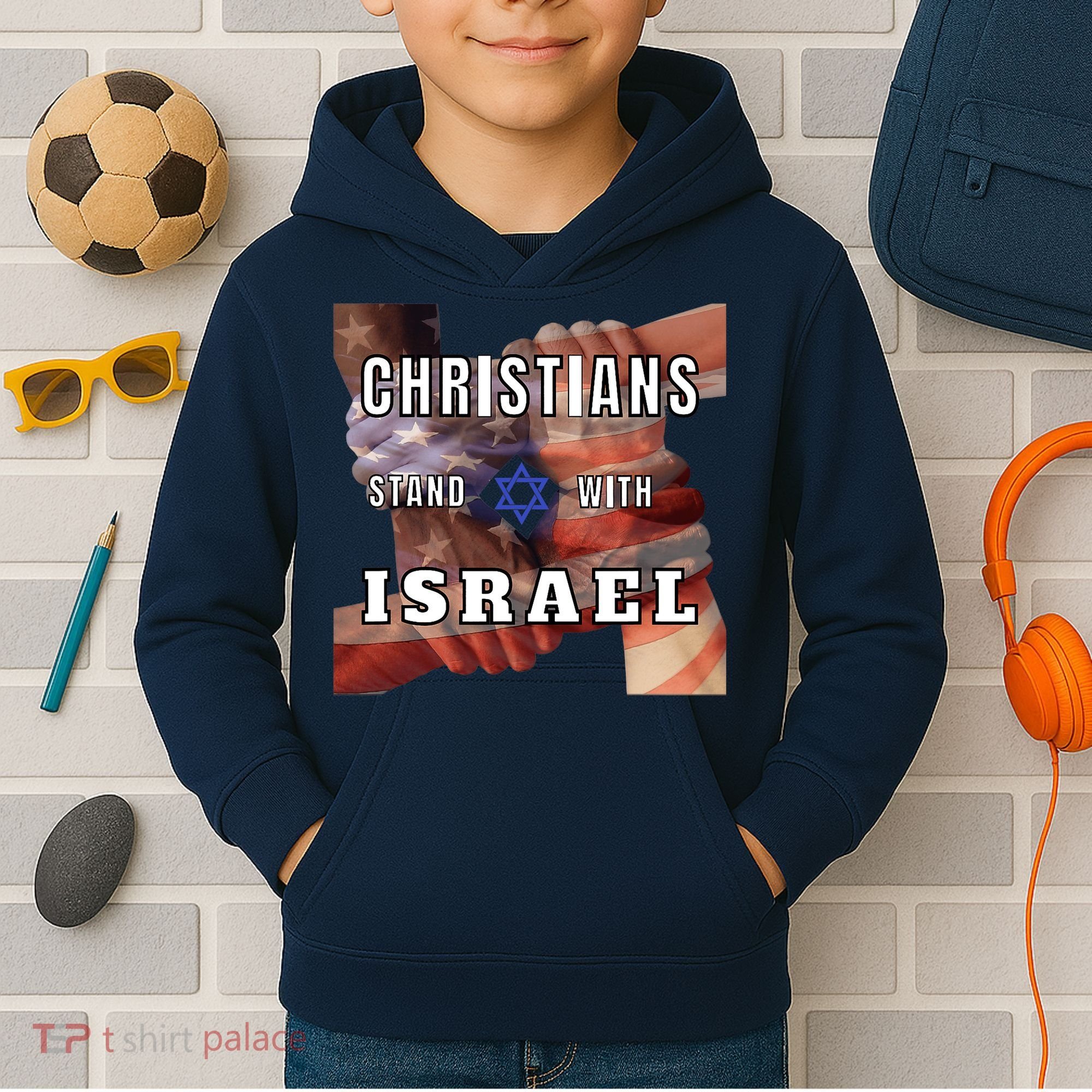 Christians Stand With Israel Amercan Flag Patriotic Kids Hoodie