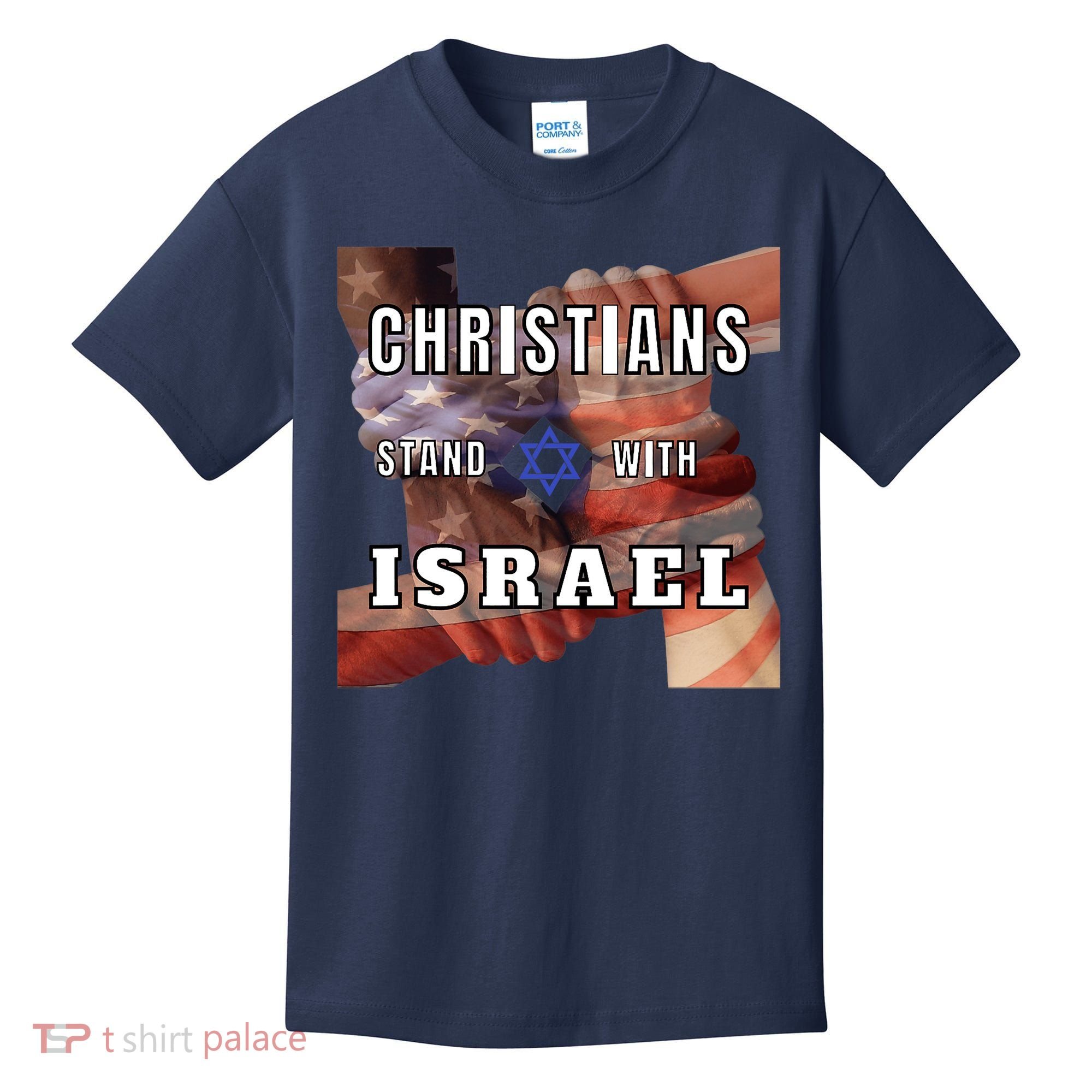 Christians Stand With Israel Amercan Flag Patriotic Kids T-Shirt