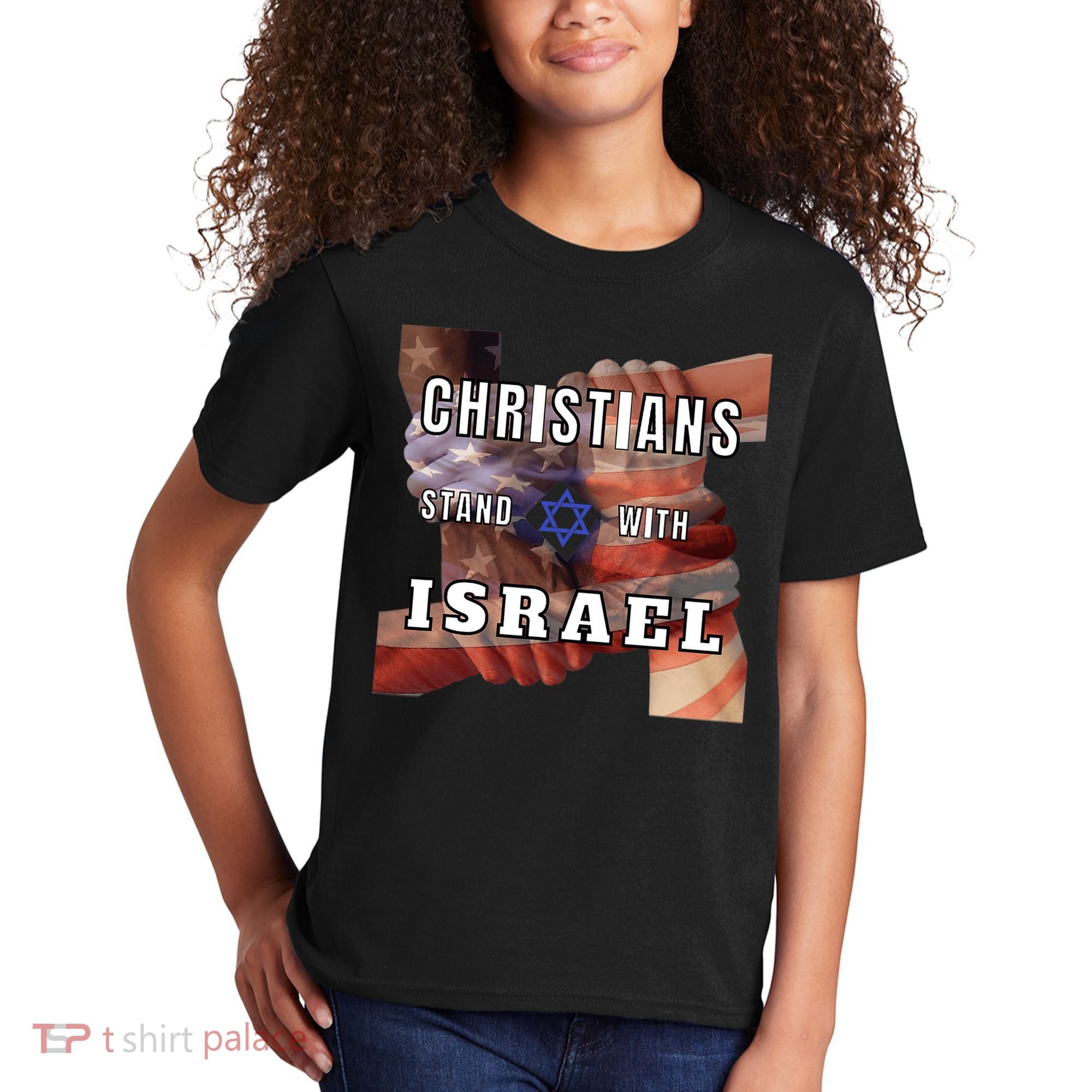 Christians Stand With Israel Amercan Flag Patriotic Kids T-Shirt