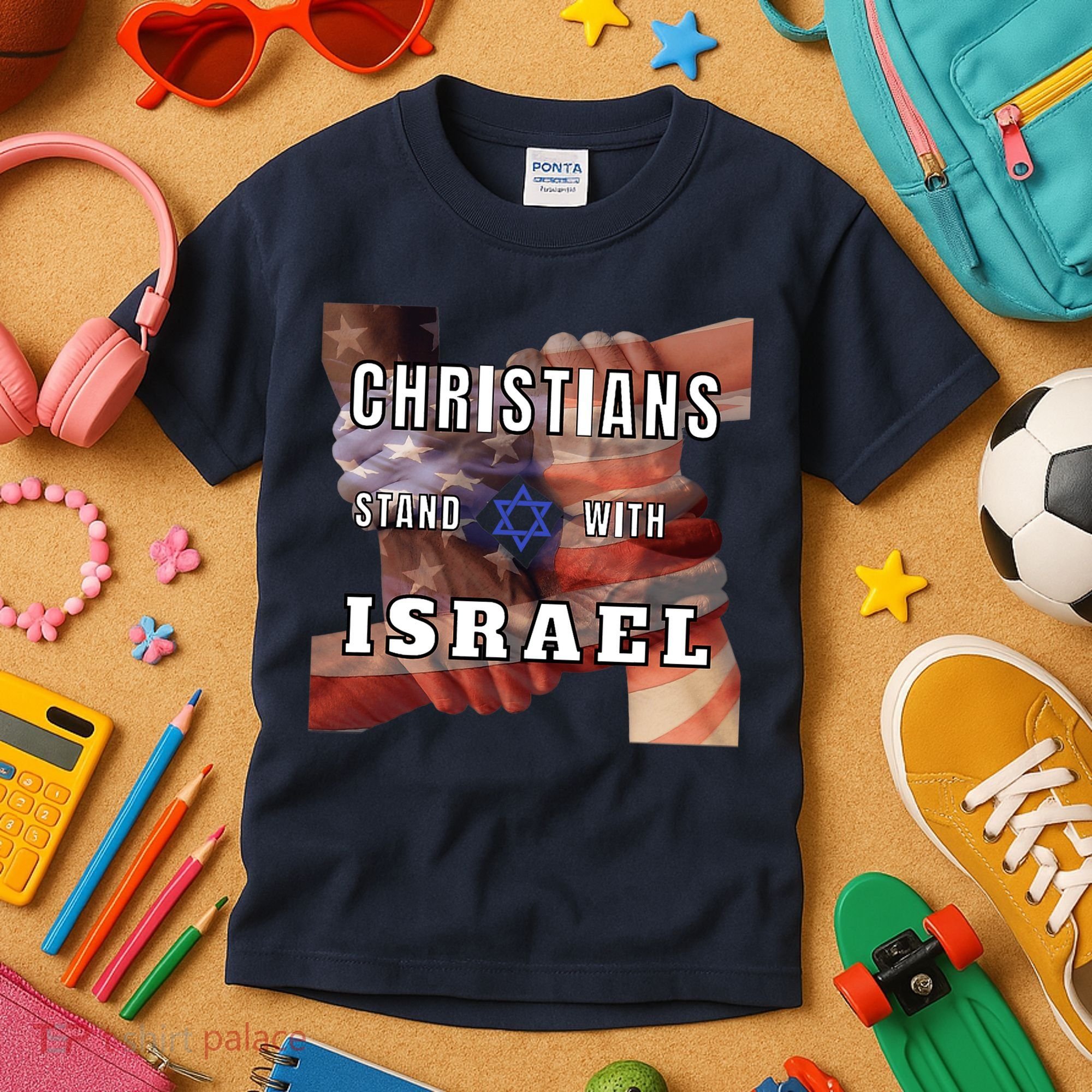Christians Stand With Israel Amercan Flag Patriotic Kids T-Shirt