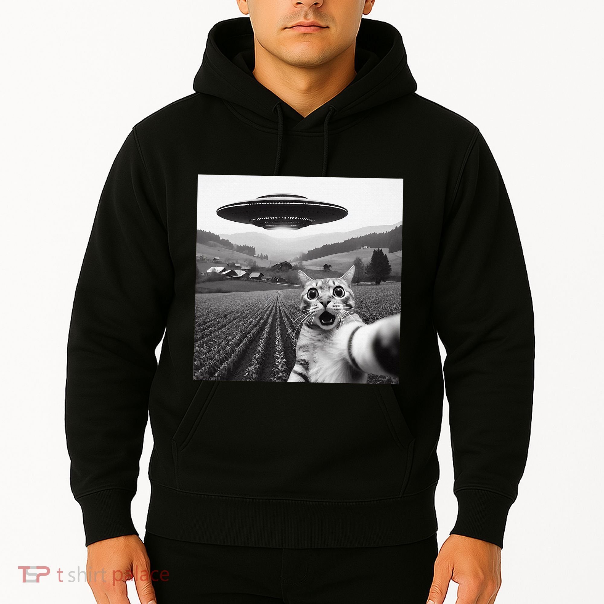 Cat Selfie With Alien Ufo Funny Cat Gifts Hoodie