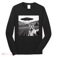 Cat Selfie With Alien Ufo Funny Cat Gifts Long Sleeve Shirt thumb 0