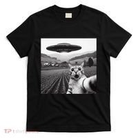Cat Selfie With Alien Ufo Funny Cat Gifts T-Shirt thumb 0