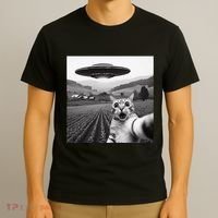 Cat Selfie With Alien Ufo Funny Cat Gifts T-Shirt thumb 3