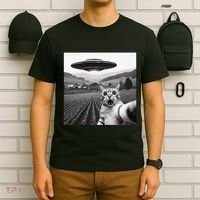 Cat Selfie With Alien Ufo Funny Cat Gifts T-Shirt thumb 6