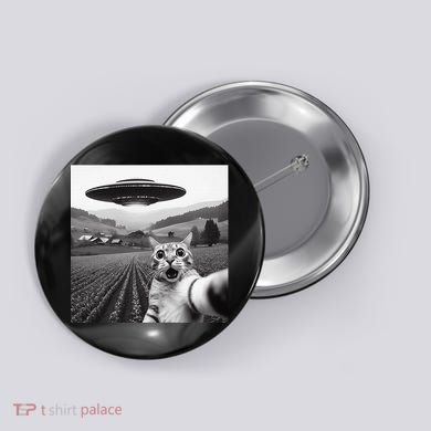 Cat Selfie With Alien Ufo Funny Cat Gifts Button