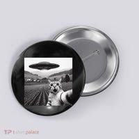Cat Selfie With Alien Ufo Funny Cat Gifts Button thumb 0