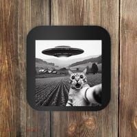 Cat Selfie With Alien Ufo Funny Cat Gifts Coaster thumb 0