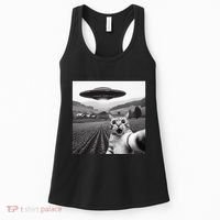 Cat Selfie With Alien Ufo Funny Cat Gifts Women's Tank Top thumb 0